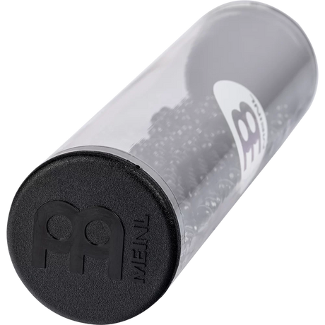 Transparent cylindrical shaker with black lid featuring Meinl logo on a white background