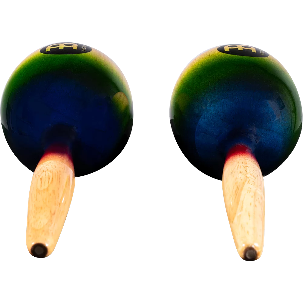 Two maracas with black and green design on a white background