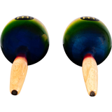 Two maracas with black and green design on a white background
