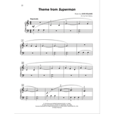 The image shows page 22 of a piano arrangement of John Williams' "Theme from Superman," arranged by Tom Gerou. It features piano staff notation with treble and bass clefs, a 3/4 time signature, a "Majestically" tempo marking, dynamic markings like mf and f, measure numbers, phrase slurs, fingering numbers, and copyright info, indicating professional sheet music for solo piano performance.