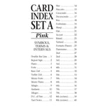 Index card set A for music notation with terms and symbols listed.