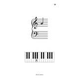 Music sheet with piano keys and notes on a white background