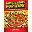 Book cover of 'Music Theory for Kids' with a pizza illustration on a red background