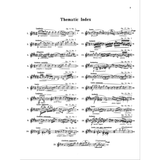 The image shows a Thematic Index page from a classical music score featuring the opening phrases of 21 pieces in treble clef notation. Each excerpt includes tempo markings (e.g., Larghetto, Andante), opus numbers (Op. 9, Op. 15, etc.), dynamic instructions like "p" and "espressivo dolce," and page references. This index acts as a musical table of contents for piano works typical of 18th or 19th-century classical repertoire.