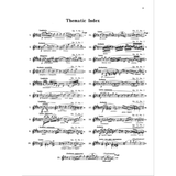The image shows a Thematic Index page from a classical music score, featuring 21 numbered musical excerpts in treble clef with tempo and expression markings in Italian. Each theme is labeled with opus numbers (Op. 9 to Op. 72) and page references. This reference page helps musicians identify and locate pieces by their opening phrases in a Romantic-era collection.