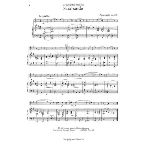 Print music for 'Sarabande' by Arcangelo Corelli for oboe, on a white background