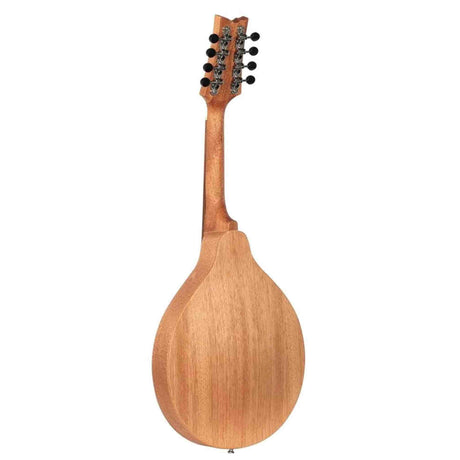 The image shows a traditional acoustic mandolin with a natural light wood finish. It features a classic teardrop-shaped body, 8 metal tuning pegs arranged in pairs on the headstock, and black tuning buttons. Made from light-colored tonewood, the mandolin has a clean, well-crafted design typical for folk and bluegrass music, suitable for beginner to intermediate players.