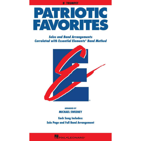 Music book cover titled 'Patriotic Favorites' for B Flat Trumpet by Hal Leonard with red and blue design.