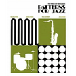 The image shows the cover of a music book titled "Patterns for Jazz" for treble clef instruments. It features a modernist design divided into four quadrants: piano keys, a white saxophone silhouette on green, white drum set silhouettes, and abstract white circular patterns on black. Authored by Jerry Coker, Jimmy Casale, Gary Campbell, and Jerry Greene, the cover reflects a mid-century style and an educational jazz theme.