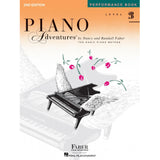 The image shows the cover of "Piano Adventures Performance Book Level 2B" (2nd Edition) by Nancy and Randall Faber, part of The Basic Piano Method series. It features a sketched grand piano with pink flowers above, set against an orange gradient background. This instructional book is for intermediate-beginner piano students, offering performance pieces to support their musical progress at Level 2B.
