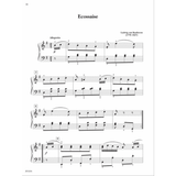 The image shows a page of sheet music for Beethoven’s "Ecossaise," marked Allegretto in 2/4 time and F major (one flat). It features piano notation with treble and bass clefs, dynamic markings, slurs, fingering numbers, and measure numbers at 3, 6, and 9. The title, composer’s name with dates, and publisher code "FF1034" appear. The piece is a simple, elegant dance typical of Beethoven’s lighter piano works.