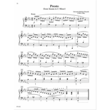 The image shows page 16 of a musical score titled "Presto" from Giovanni Battista Pescetti’s Sonata in C Minor. Written for piano or harpsichord, it features treble and bass clefs, a 2/4 time signature, and three flats (C minor/E♭ major). Musical markings include dynamics (f, p), fingering, slurs, measure numbers, and the product code "FF1252." The layout is clean and reflects Baroque style with fast, ornamental passages.