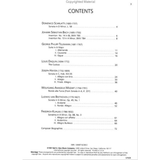 The image shows the table of contents from a classical piano music collection featuring works by Baroque to early Romantic composers, including Scarlatti, Bach, Telemann, Daquin, Haydn, Mozart, Beethoven, and Kuhlau. The listed pieces include sonatas, inventions, and dances. Published by Neil A. Kjos Music Company, the book also contains composer biographies and key pedagogical pieces from the classical repertoire.