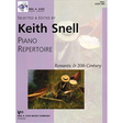 The image shows a piano method book from the Neil A. Kjos Piano Library titled "Piano Repertoire: Romantic & 20th Century," Level One, edited by Keith Snell. The cover features a romantic illustration of two figures by water, reflecting the repertoire's theme. Published by Neil A. Kjos Music Company, the book introduces intermediate students to graded pieces from the Romantic and 20th-century classical periods.