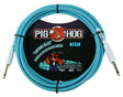 The image shows a Pig Hog 10-foot "Daphne Blue" vintage instrument cable with 1/4" connectors. The turquoise cable features the Pig Hog mascot, a red cartoon pig, on its packaging alongside a vintage-style car, reflecting the brand's retro vibe. This quality cable is used to connect electric guitars, basses, and other instruments to amps, pedals, or audio interfaces.