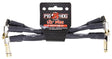 The image shows a set of Pig Hog "Lil' Pigs" 6-inch audio patch cables with right-angle gold-plated plugs and black jackets with branding. These short, durable cables are designed for connecting guitar pedals, studio gear, and other audio devices in compact setups. Packaged for musicians and audio pros, they feature a "lifetime guarantee" and are built for reliable, road-ready performance.