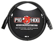 The image shows a Pig Hog Tour Grade microphone cable by Strukture Gear, featuring the red pig mascot logo. It has professional XLR male to female connectors and a black cable. Labeled "Built for the Road" with a lifetime guarantee, this durable cable is designed for professional use in live sound, recording, and studio settings.