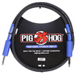 The image shows a Pig Hog 3-foot speaker cable with black cable and blue 1/4" phone plug connectors on both ends. Labeled "Tour Grade," it’s built for professional use and backed by a lifetime guarantee. Featuring the Pig Hog red pig logo, this cable is ideal for connecting instruments like guitars or keyboards to amps or pedalboards, designed to withstand the demands of live performance and frequent use.
