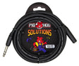 The image shows a Pig Hog Solutions 10-foot microphone cable with a black, durable design. It features an XLR connector on one end and a 1/4" phone plug on the other. The retail packaging displays colorful graphics and the brand's red pig mascot. This professional cable is commonly used for connecting microphones to audio equipment in studios and live sound settings.