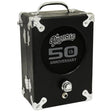 The image shows a black Pignose 50th Anniversary portable guitar amplifier with chrome corner protectors and hardware. It features the Pignose logo, "50th Anniversary" text, a carry handle, input jack, and control knob on a compact, suitcase-style rectangular design. This classic battery-powered amp, popular since the 1970s, is known for its vintage road case look and portability.