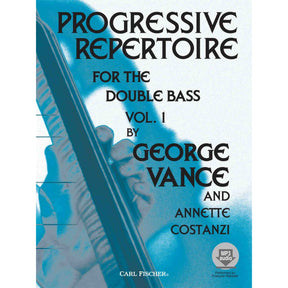 Cover of a music book called, "Progressive Repertoire for the Double Bass - Volume 1."