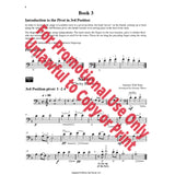 A page from a double bass music book introducing the 3rd position. 