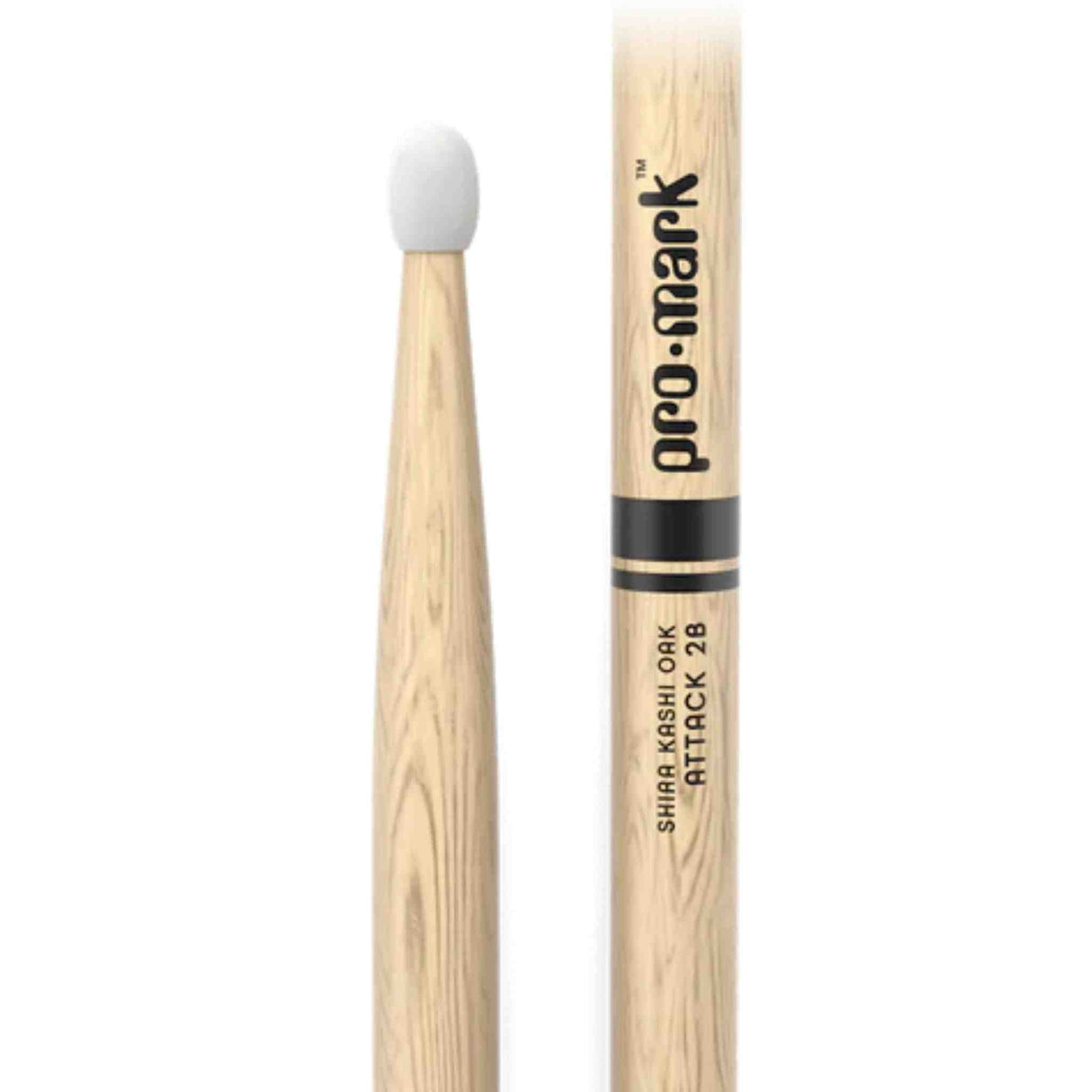 Promark 2B Nylon Tip Shira Kashi Oak Drumsticks, Classic Attack - PW2BN
