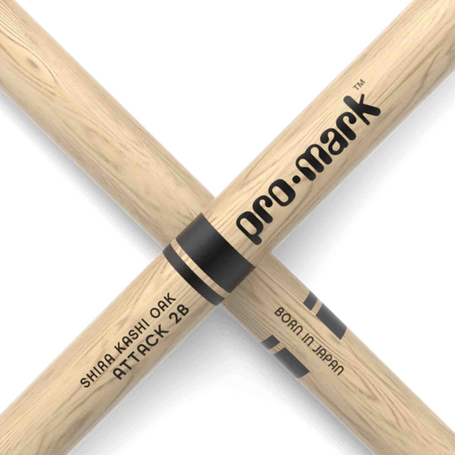 Promark 2B Nylon Tip Shira Kashi Oak Drumsticks, Classic Attack - PW2BN