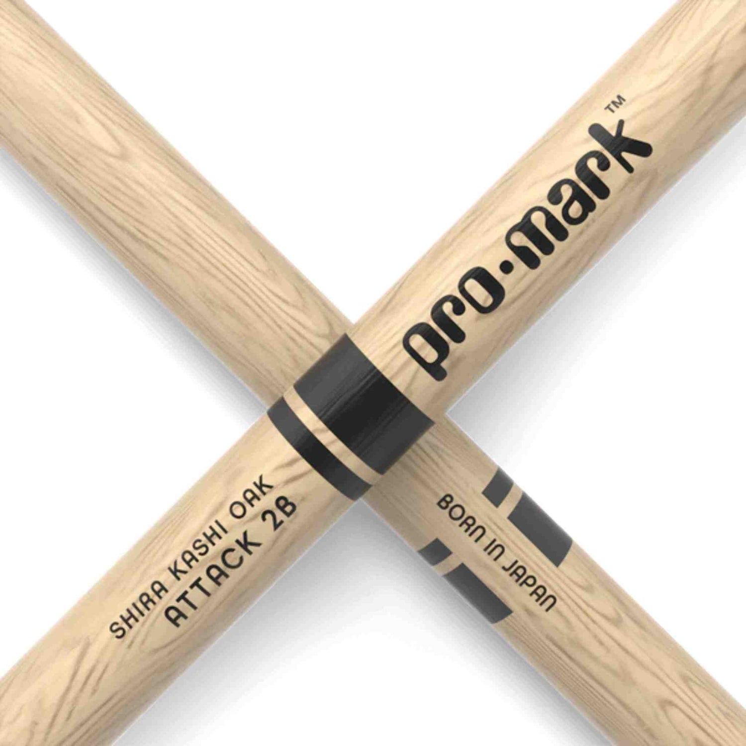 Promark 2B Wood Tip Shira Kashi Oak Drumsticks, Classic Attack - PW2BW