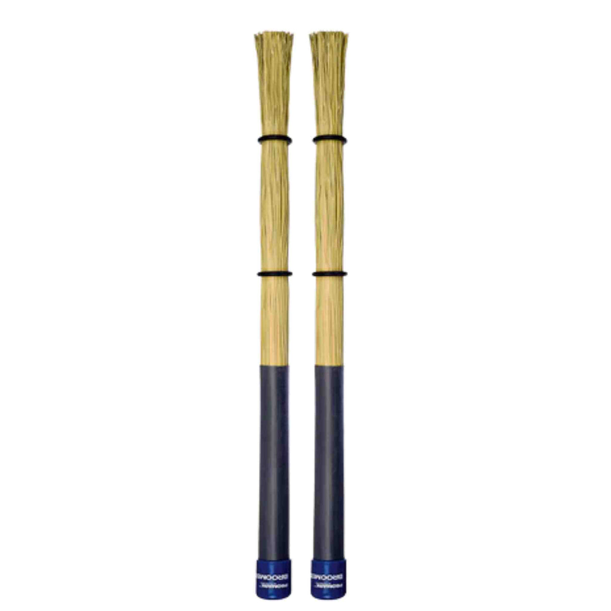 A pair of Promark bromsticks with dark blue handles.