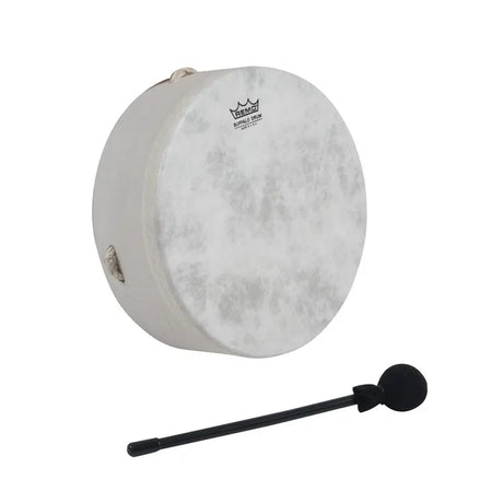 White drum with a mallet on a white background