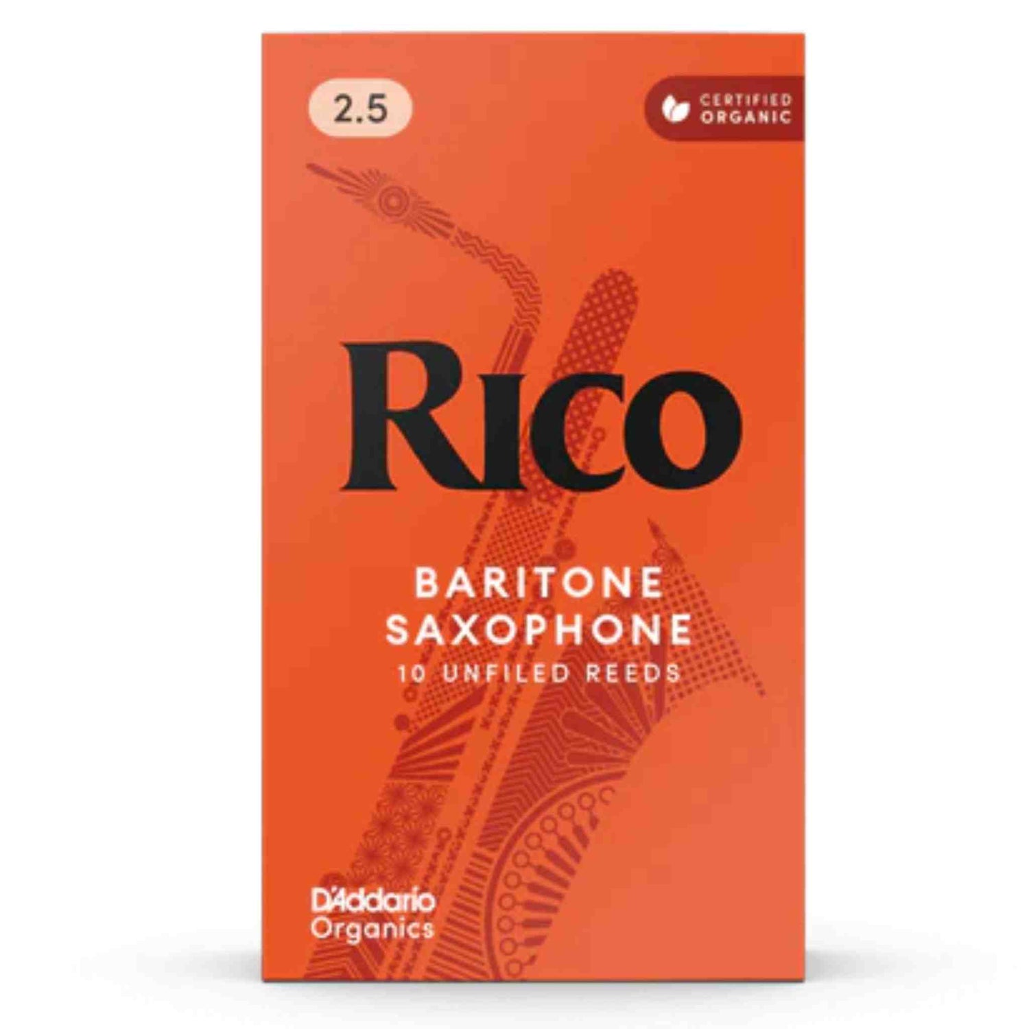 Rico Organic Baritone Sax Reeds, 2.5 Strength, 10-Reeds