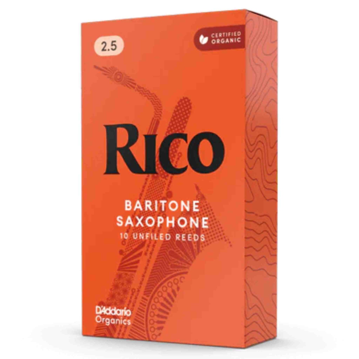 Rico Organic Baritone Sax Reeds, 2.5 Strength, 10-Reeds