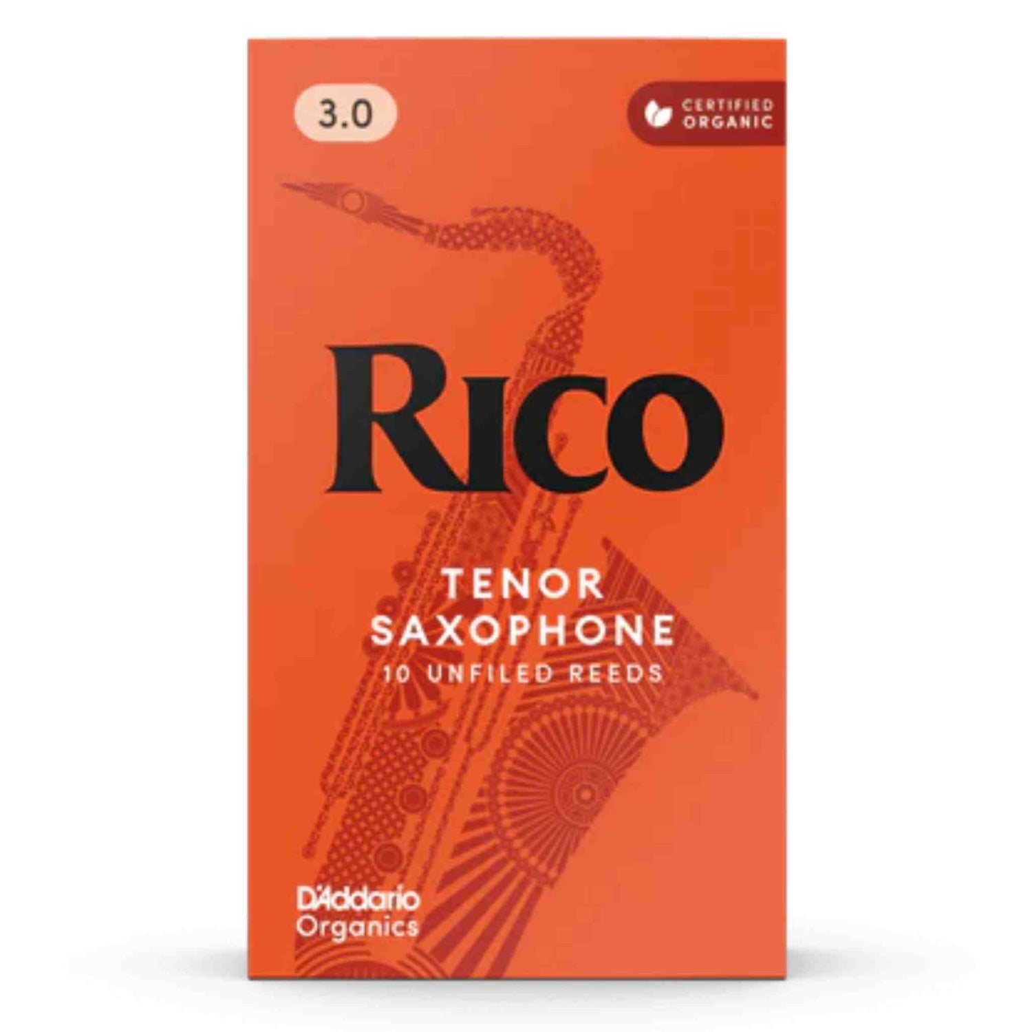 Rico Organic Tenor Sax Reeds, Strength 3.0, 10 Reeds