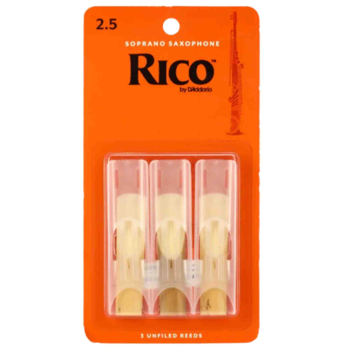 Rico Soprano Saxophone Reeds - Strength 2.5 - 3-pack