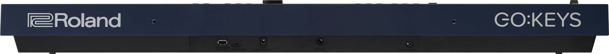 The image shows a Roland GO:KEYS portable electronic keyboard with a sleek black design. The Roland logo is visible on the left, and "GO:KEYS" is on the right side of the front control panel. This compact digital piano is part of Roland’s GO series, designed for beginners and music creation on the go.