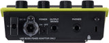 The image shows the rear panel of a BOSS guitar effects pedal, featuring a DC IN power port, OUTPUT (MONO) jack, PHONES jack, and a USB port. It has four black control knobs, a power ON/OFF switch, and the signature yellow-green trim. Text reads "USE BOSS PSA(S) ADAPTOR ONLY" on the black metal casing, indicating BOSS’s proprietary power supply. This is likely a modern multi-effects unit for guitar or bass.