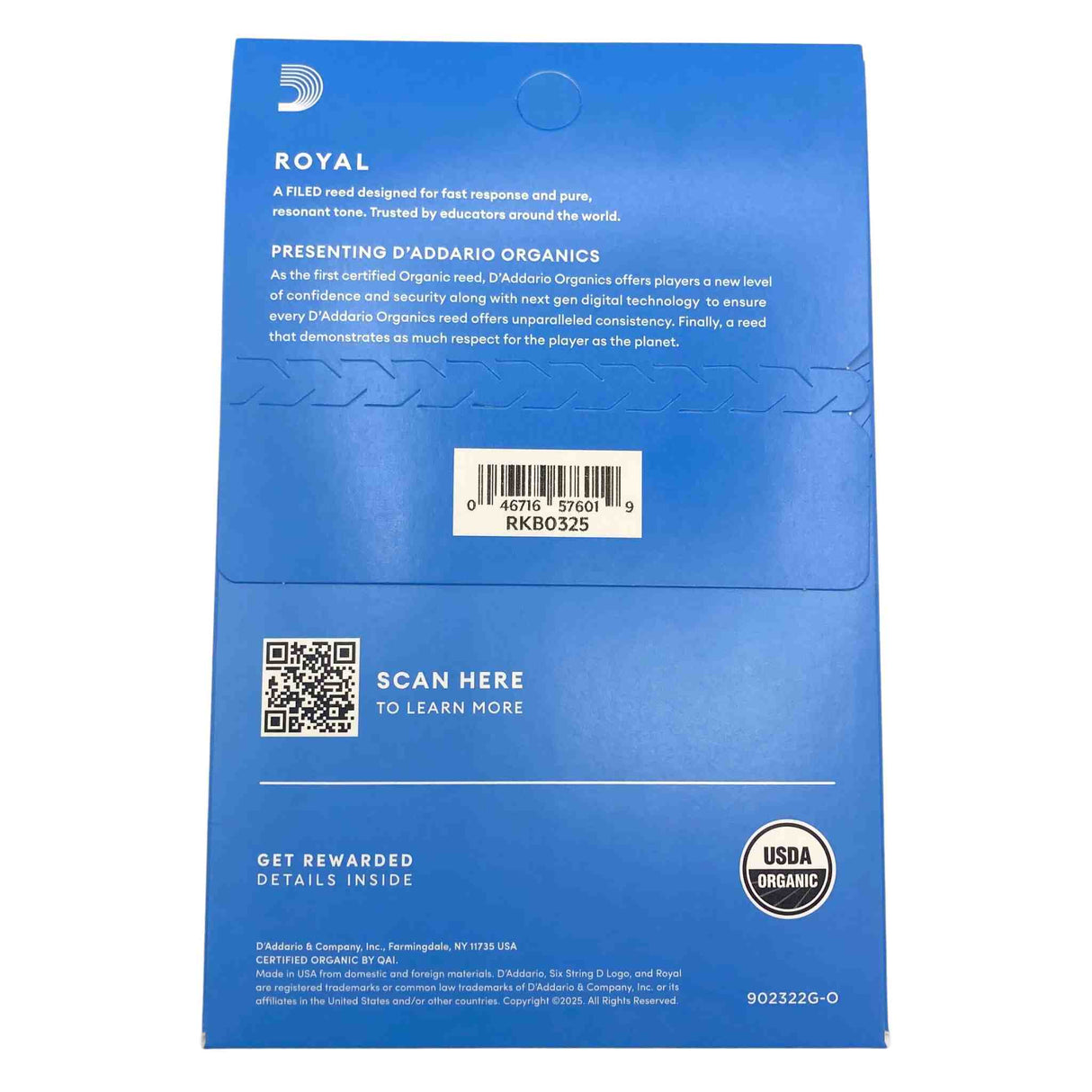 Royal By D'Addario Organic Tenor Sax Reeds - Strength 2.5 - 3-Pack
