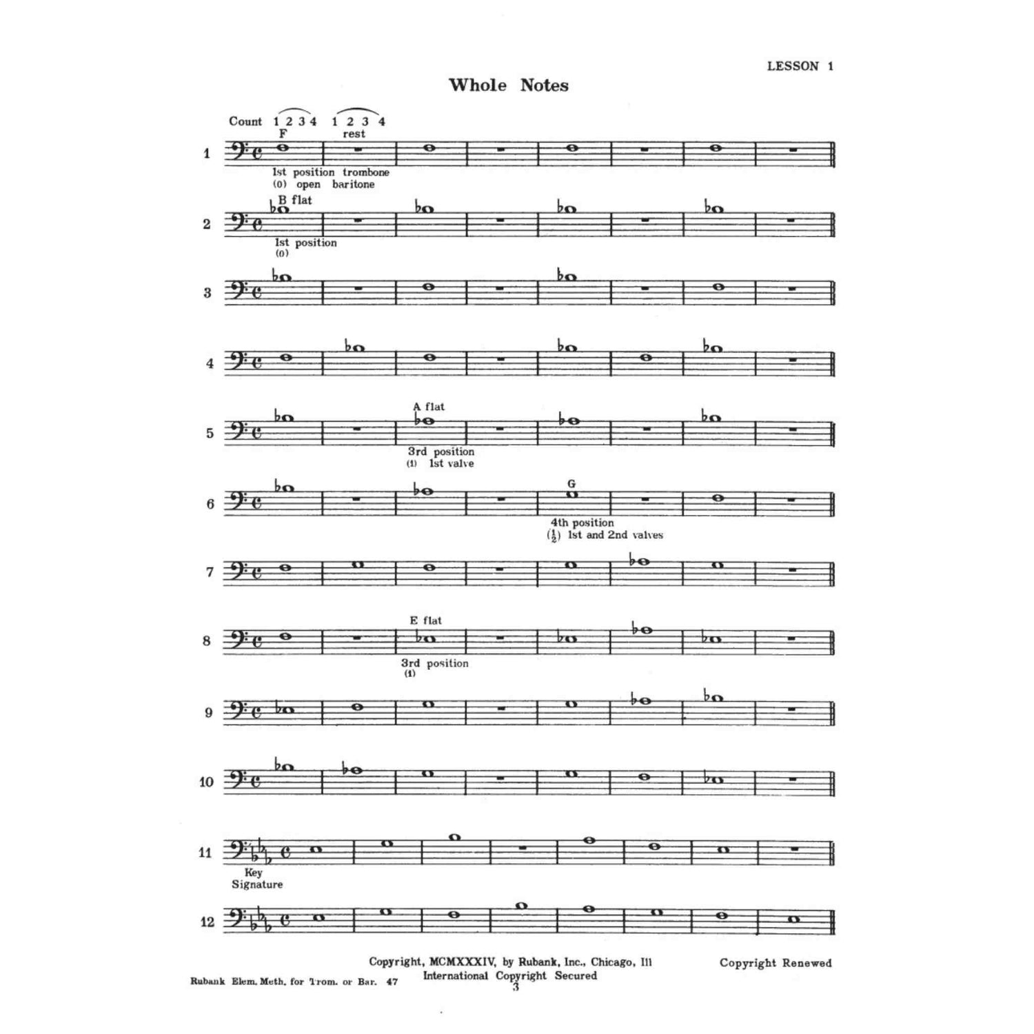 Music sheet for trombone and baritone with notes and text on a white background