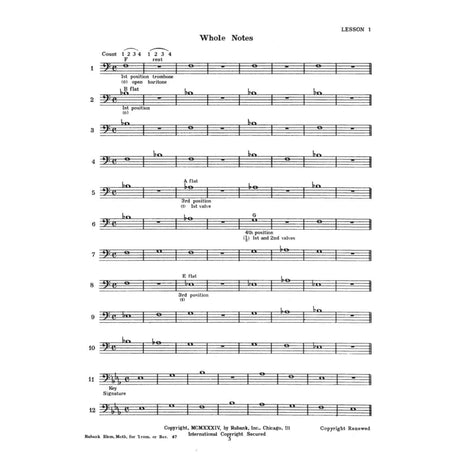 Music sheet for trombone and baritone with notes and text on a white background