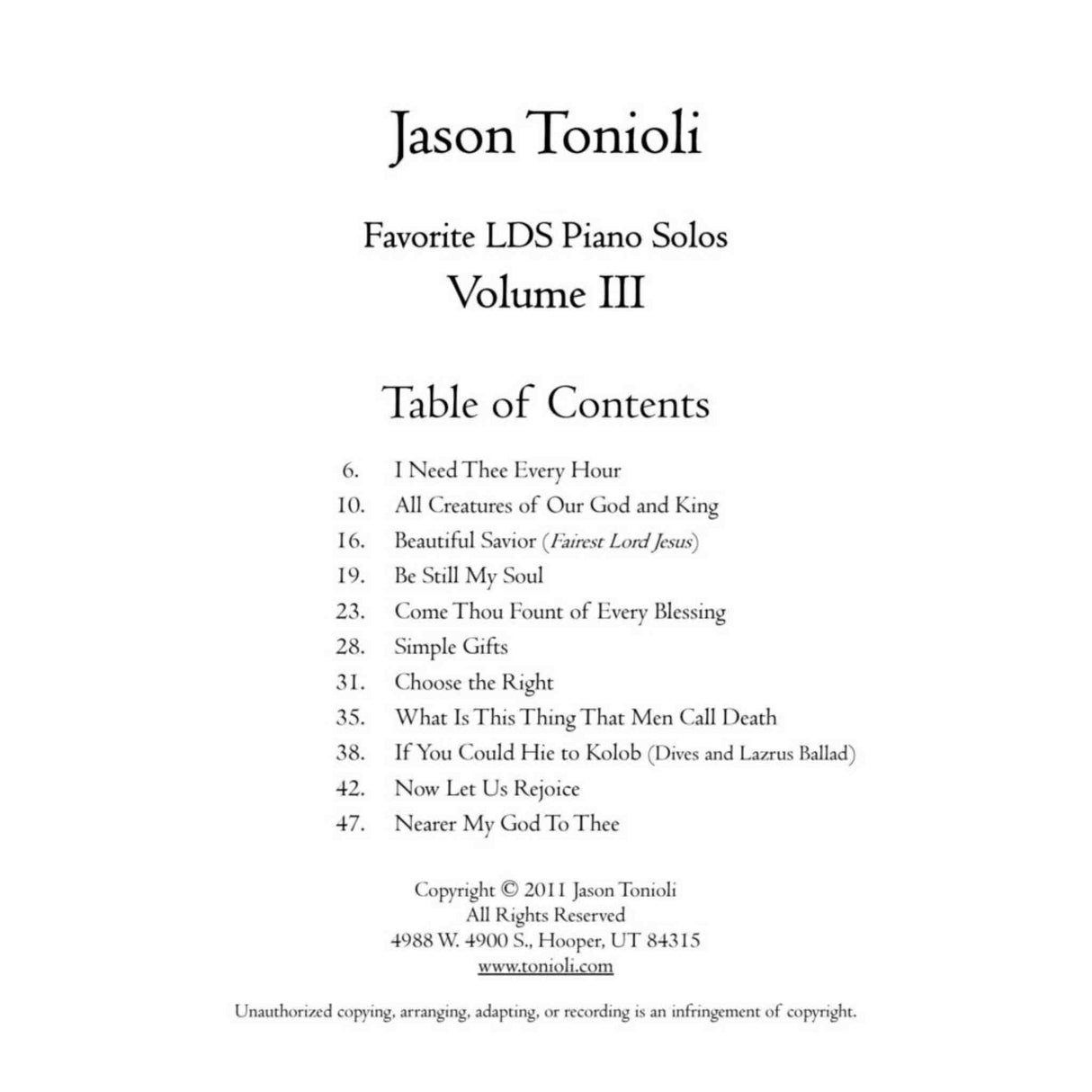 Sacred Piano Hymns Volume 3 - Piano Solos - Jason Tonioli