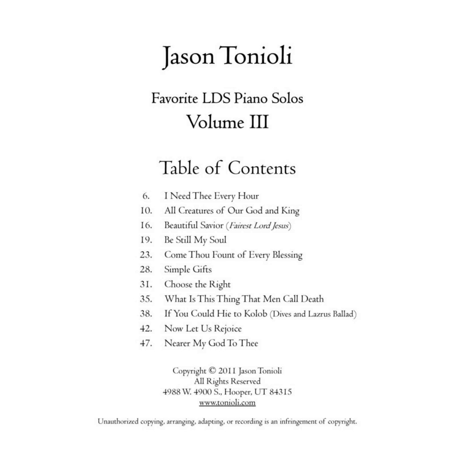 Sacred Piano Hymns Volume 3 - Piano Solos - Jason Tonioli