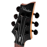 Black Guitar headstock with 'Schecter' branding on a white background