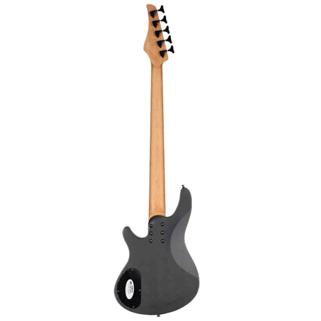 The back of a Schecter C-5 Standard 5-String Electric bass with a dark gray body and wooden neck on a white background. 