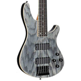 Close-up of a Schecter C-5 Standard 5-String Electric bass with a gray and black pattern on a white background