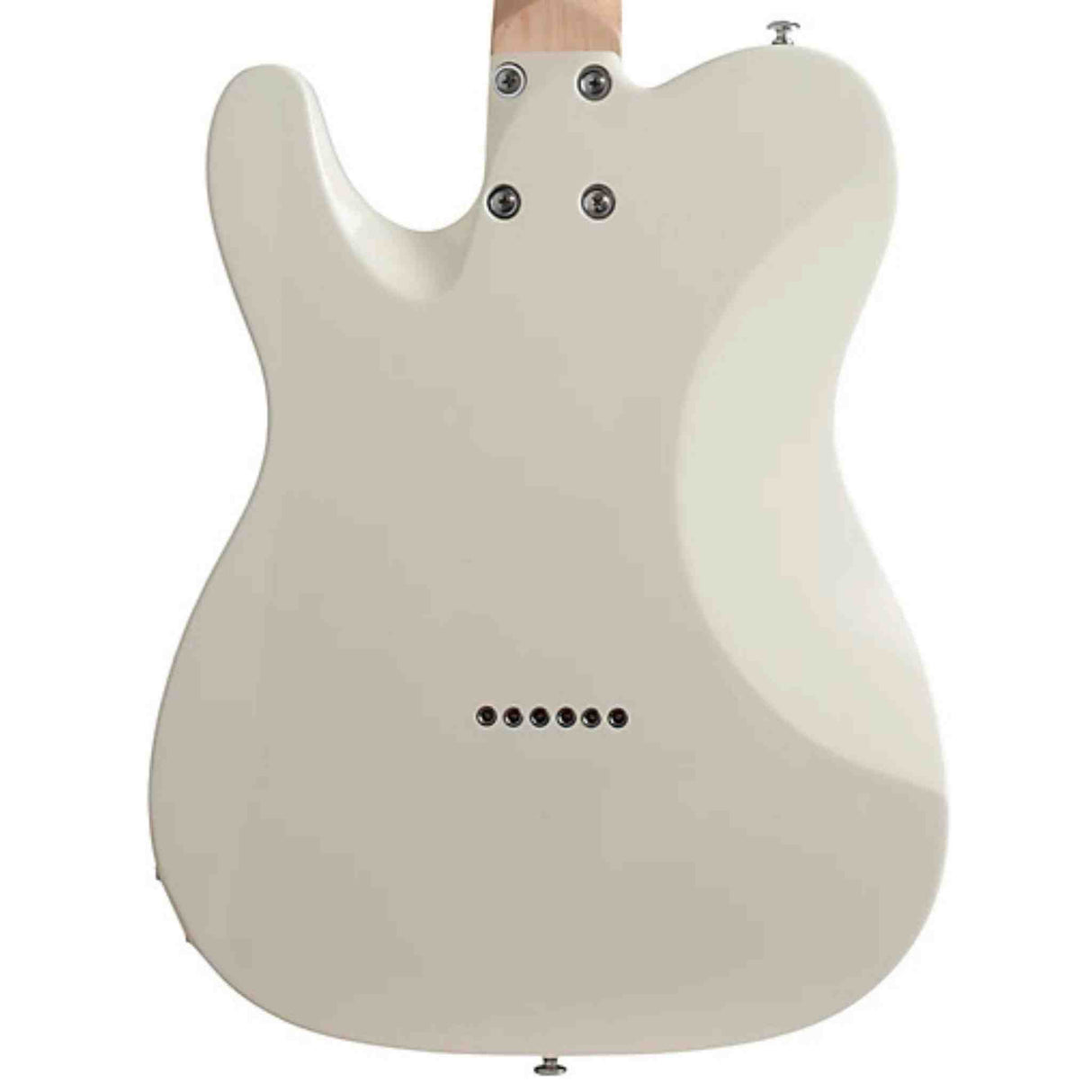 The back of a  Schecter PT Fastback Electric guitar body. The back of the body is white. 