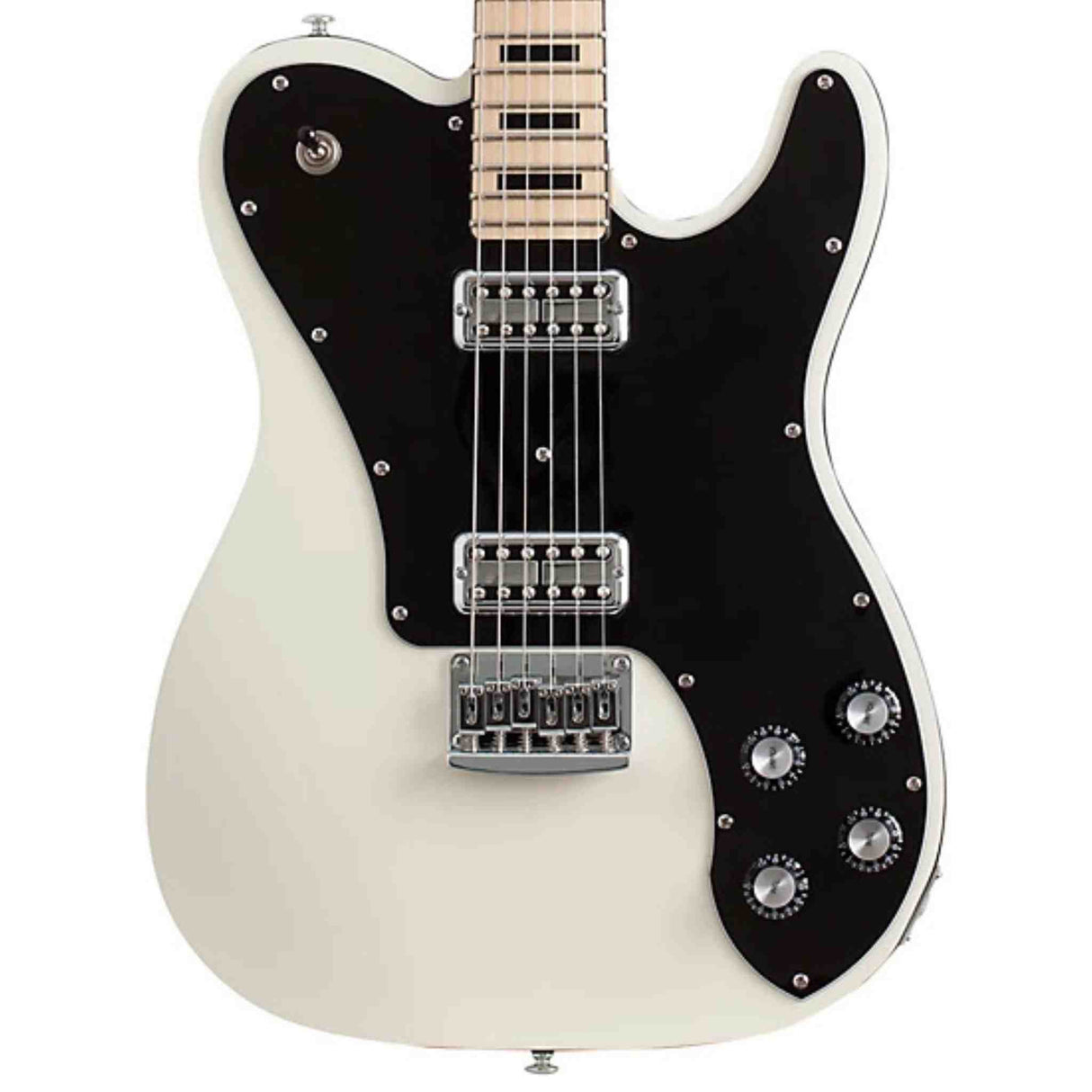 The body of Schecter PT Fastback Electric guitar. Body is Black and white on a white background