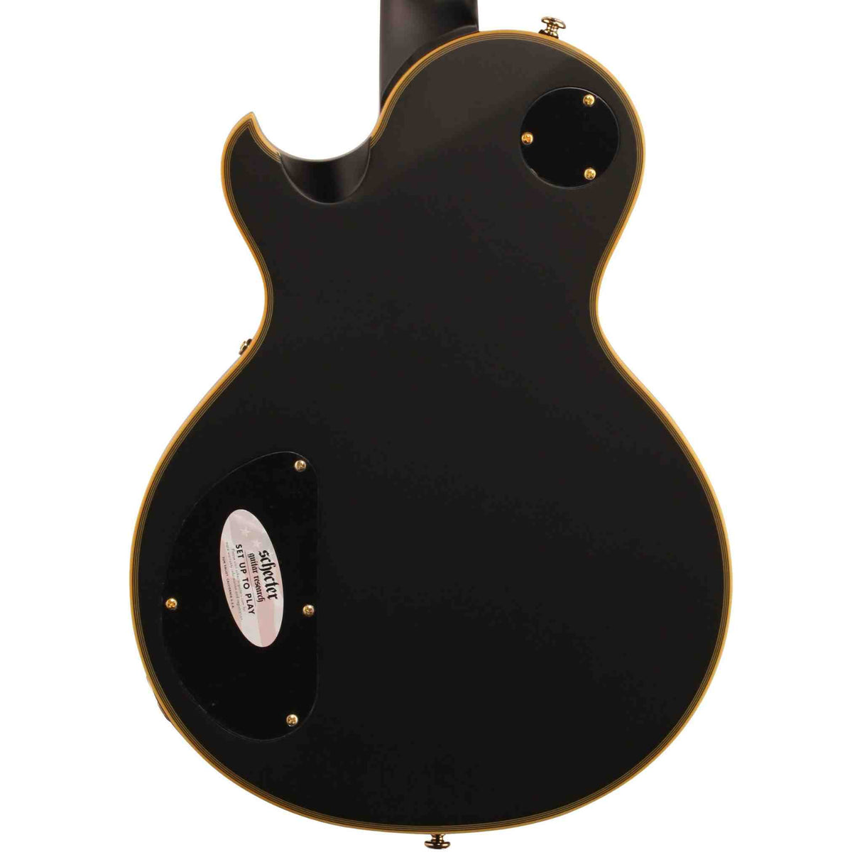 The black back of a Schecter Solo II Custom Electric Guitar on a white background
