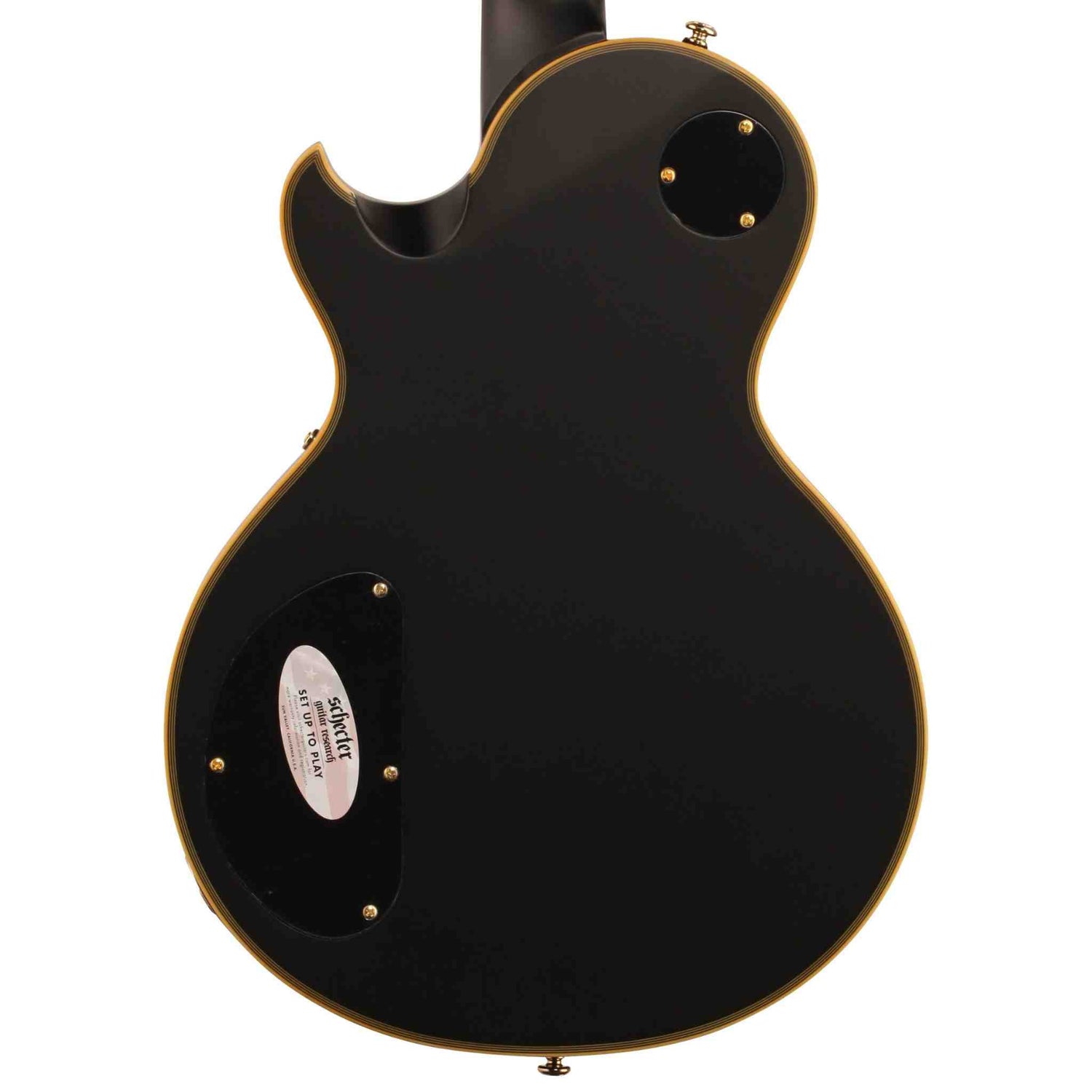 The black back of a Schecter Solo II Custom Electric Guitar on a white background
