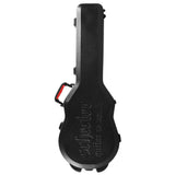 Black hard shell guitar case with 'Schecter' branding on a white background